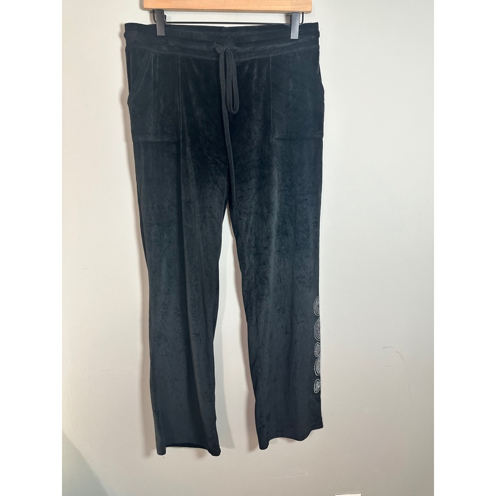 Juicy Couture Black Velour Rhinestone Logo Sleepwear Lounge Pants Large 1960-118